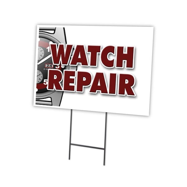 Watch Repair Yard Sign & Stake outdoor plastic coroplast window, C-1824-DS-Watch Repair
